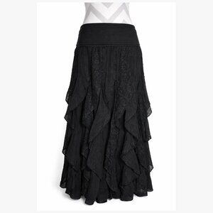 Darlene Black Boho Goth Lace Ruffle Maxi Gypsy Skirt
